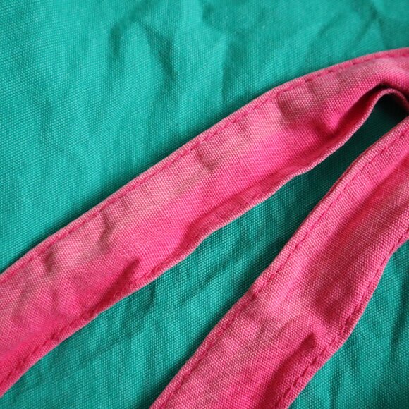 Vintage Old Navy Flamingo Beach Tote Bag Raw Edge Applique Hot Pink Green - Picture 4 of 5